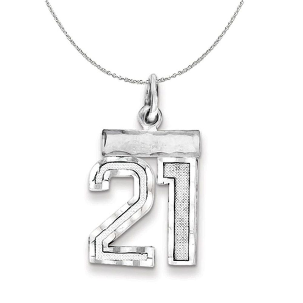 Silver, Varsity Collection, Small D/C Number 21 Necklace - 16 In